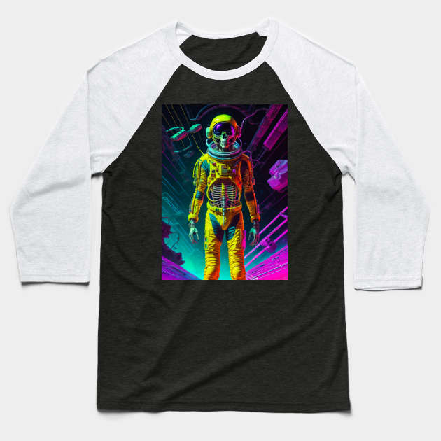 Skeleton in Spacesuit Baseball T-Shirt by DeathAnarchy